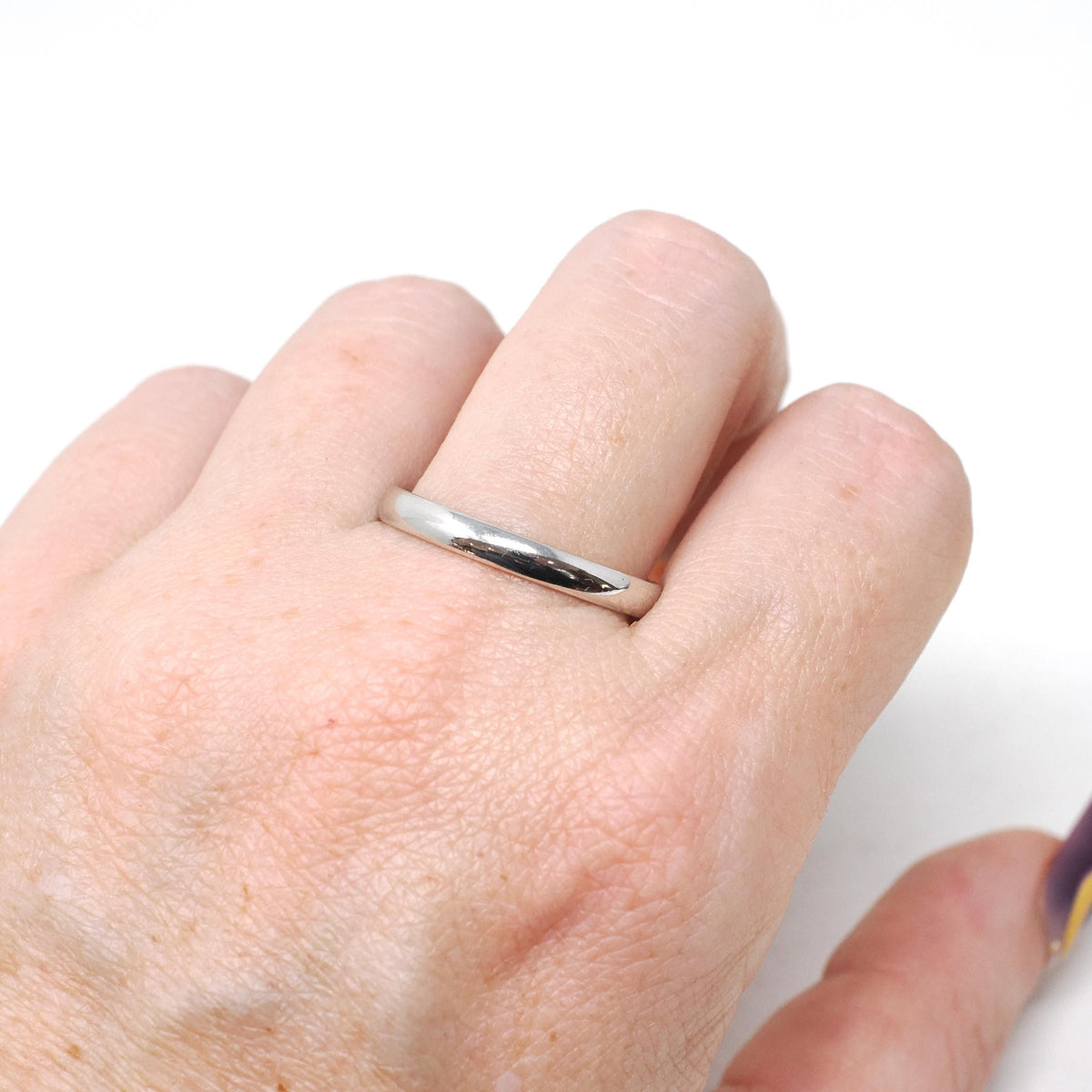 Vintage Wedding Band - Estate 14k White Gold 2.8 MM Half Round Ring - Contemporary Circa 1990s Era Size 9 3/4 Stacking Fine Bridal Jewelry