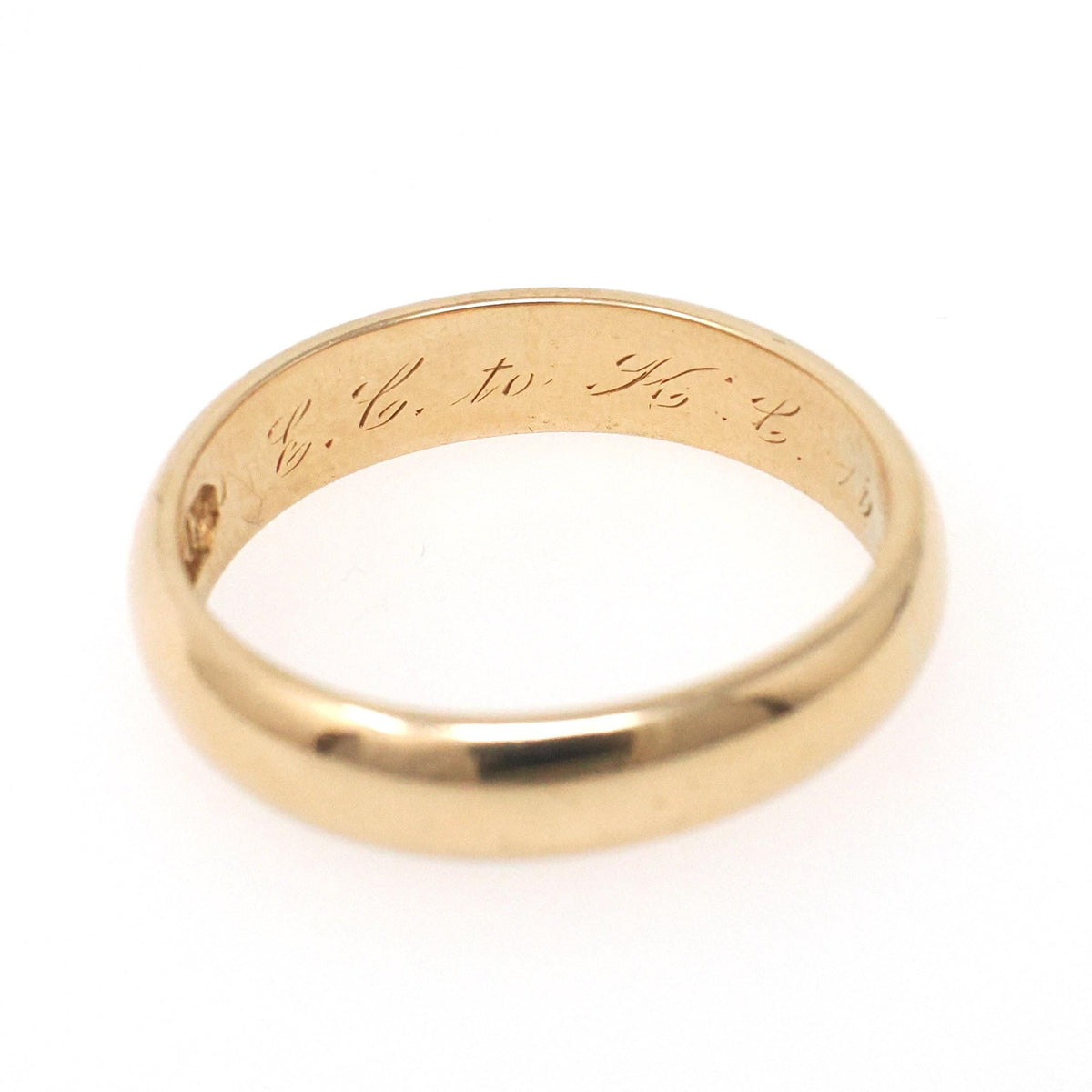 Edwardian Wedding Band - Antique 14k Yellow Gold 4.6MM Half Round Ring - Dated 10-15-1912 Size 9 Inscribed Bridal Fine Stacking Jewelry