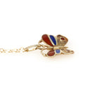 Vintage Butterfly Necklace - Estate 14k Yellow Gold Red Blue Enamel Colorful Pendant Charm - Contemporary Circa 2000s Era Fine Jewelry