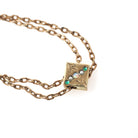 Antique Lorgnette Chain - Edwardian Gold Filled Square Opal Glass Necklace - Vintage Circa 1900s Era Curb Links Dog Clip Charm Slide Jewelry