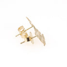 Figural Owl Earrings - Contemporary 14k Yellow Gold Friction Post Push Back Studs - Estate 2000s Perched Bird & Branch Dainty Fine Jewelry