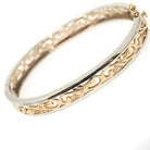 Two Tone Bracelet - Contemporary 14k Yellow & White Gold Open Metal Swirl Design Bangle - Vintage Circa 1990s Era Fine Statement Jewelry
