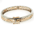 Two Tone Bracelet - Contemporary 14k Yellow & White Gold Open Metal Swirl Design Bangle - Vintage Circa 1990s Era Fine Statement Jewelry