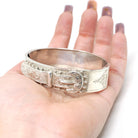 English Buckle Bracelet- Antique Sterling Silver Dated 1887 Engraved Floral Paisley Bangle - Victorian Era Birmingham Fine Statement Jewelry