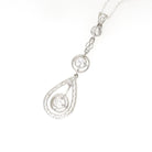 Art Deco Diamond Lavalier - Vintage 14k White Gold Natural .19 CTW Filigree Drop Pendant - Circa 1930s Era April Birthstone Fine Jewelry