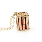 Vintage Orange Crate Charm - Estate 14k Yellow Gold Box of Citrus California Souvenir Pendant Necklace - Circa 1980s Quirky Fine 80s Jewelry