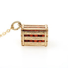 Vintage Orange Crate Charm - Estate 14k Yellow Gold Box of Citrus California Souvenir Pendant Necklace - Circa 1980s Quirky Fine 80s Jewelry