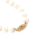 Cultured Pearl Necklace - Contemporary 14k Yellow Gold Filigree Clasp Knotted Strand - Circa 90s Organic 6.5MM High Luster Gem Fine Jewelry
