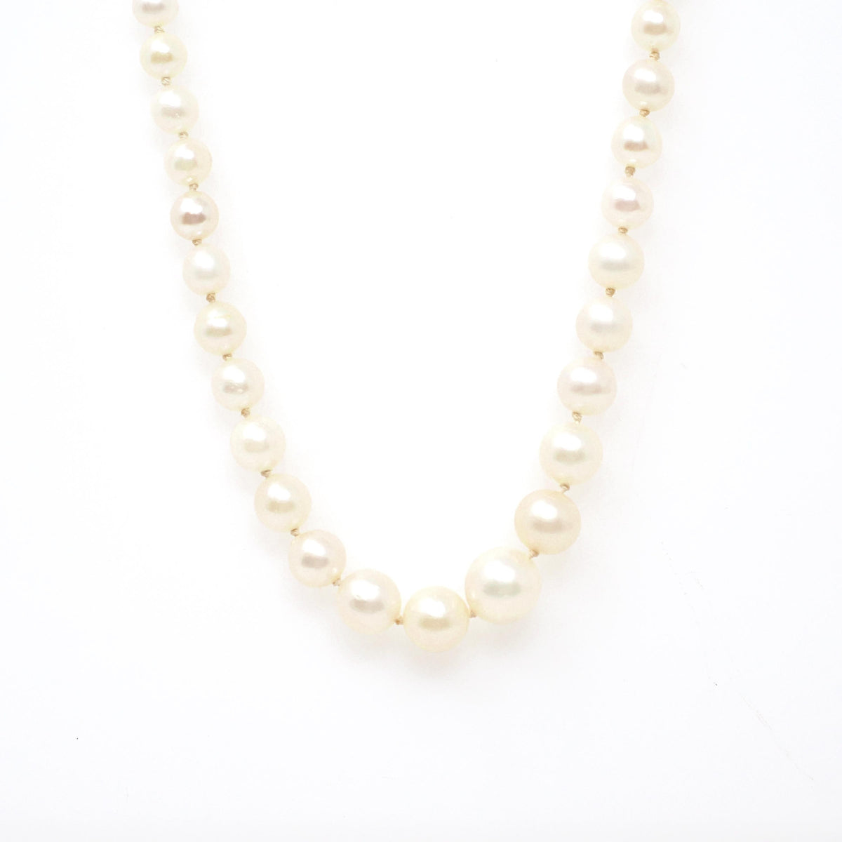 Cultured Pearl Necklace - Mid Century 14k & 10k White Gold Individually Knotted Graduated Strand - Vintage Circa 1950s Era Statement Jewelry
