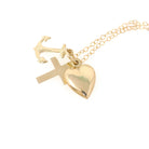 Modern Charm Necklace - Contemporary 14k Yellow Gold Cross Anchor Heart Pendants - Circa 2000s Era Faith Hope Charity Religious Fine Jewelry