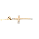 Vintage Cross Necklace - Retro 10k Yellow & White Gold Engraved Design Pendant - Circa 1940s Era Religious Faith Fine Signed Esemco Jewelry