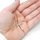 Vintage Cross Necklace - Retro 10k Yellow & White Gold Engraved Design Pendant - Circa 1940s Era Religious Faith Fine Signed Esemco Jewelry