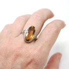 Vintage Citrine Ring - Art Deco 18k White Gold Flower Filigree Oval Faceted Orange Gemstone - Vintage Circa 1930s Era Size 7.5 Fine Jewelry