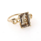 Rose of Sharon Ring - Vintage 14k Yellow Gold French Cut Quartz Seed Pearl Solitaire - Mid Century 1950s Size 6 Brownish Purple Fine Jewelry