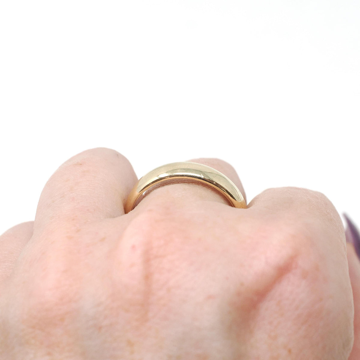 Vintage Wedding Band - Mid Century Era 14k Yellow Gold 5 MM Half Round Ring - Dated 10-10-53 Size 9 1/2 Stacking Fine Bridal Jewelry