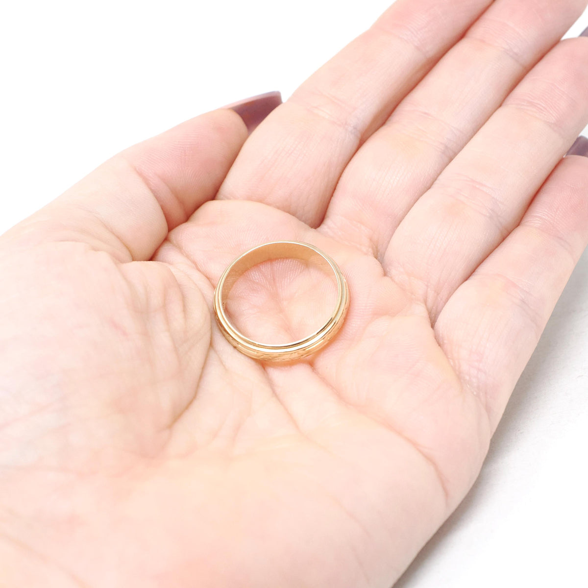 Eternity Flower Band - Mid Century 14k Yellow Gold 4.7 MM Half Round Stacking Ring - Circa 1950s Size 8 1/2 Milgrain Bridal Fine Jewelry