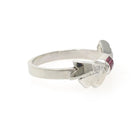 Vintage Bow Ring - Mid Century 14k White Gold Created Ruby Baguette .03 CTW Diamond Statement - Circa 1950s Size 8.5 Fine Sweetheart Jewelry