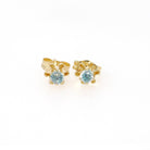 Natural Zircon Earrings - Contemporary 14k Yellow Gold Studs .20 CTW Pierced Posts - Estate Circa 2000s Era Blue Gemstones Fine Jewelry