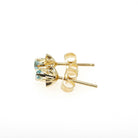 Natural Zircon Earrings - Contemporary 14k Yellow Gold Studs .20 CTW Pierced Posts - Estate Circa 2000s Era Blue Gemstones Fine Jewelry