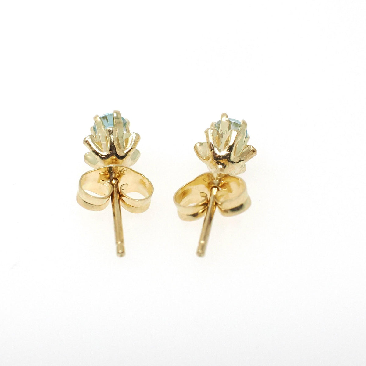 Natural Zircon Earrings - Contemporary 14k Yellow Gold Studs .20 CTW Pierced Posts - Estate Circa 2000s Era Blue Gemstones Fine Jewelry