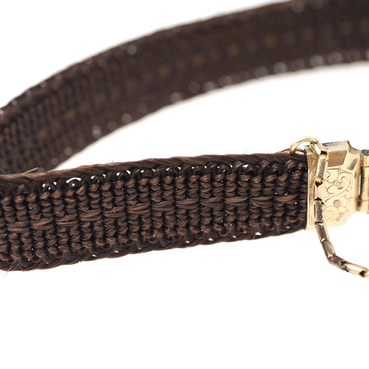 Victorian Hair Bracelet - Antique 10k Gold Woven Engraved "Cousin Sally" Mourning Jewelry - Dated 1843 Floral Motif Fine Accessory