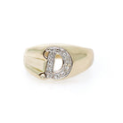 Letter "D" Ring - Estate 14k Yellow Gold Initial Monogram Signet - Contemporary Era Size 5 1/4 Diamond Encrusted Fine Statement Jewelry