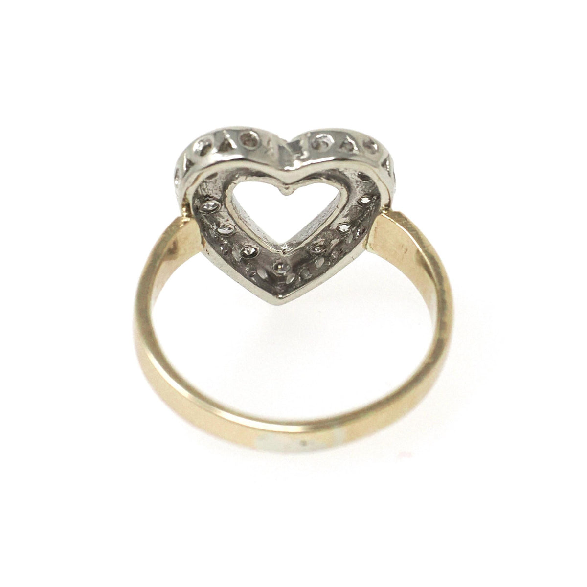 Diamond Heart Ring - Mid Century 14k Yellow & White Gold Sweetheart Promise Love - Vintage Circa 1950s Era Size 4 3/4 Statement Fine Jewelry