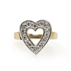 Diamond Heart Ring - Mid Century 14k Yellow & White Gold Sweetheart Promise Love - Vintage Circa 1950s Era Size 4 3/4 Statement Fine Jewelry