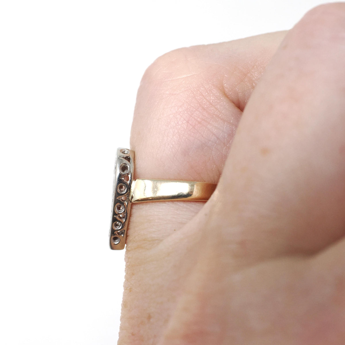 Diamond Heart Ring - Mid Century 14k Yellow & White Gold Sweetheart Promise Love - Vintage Circa 1950s Era Size 4 3/4 Statement Fine Jewelry