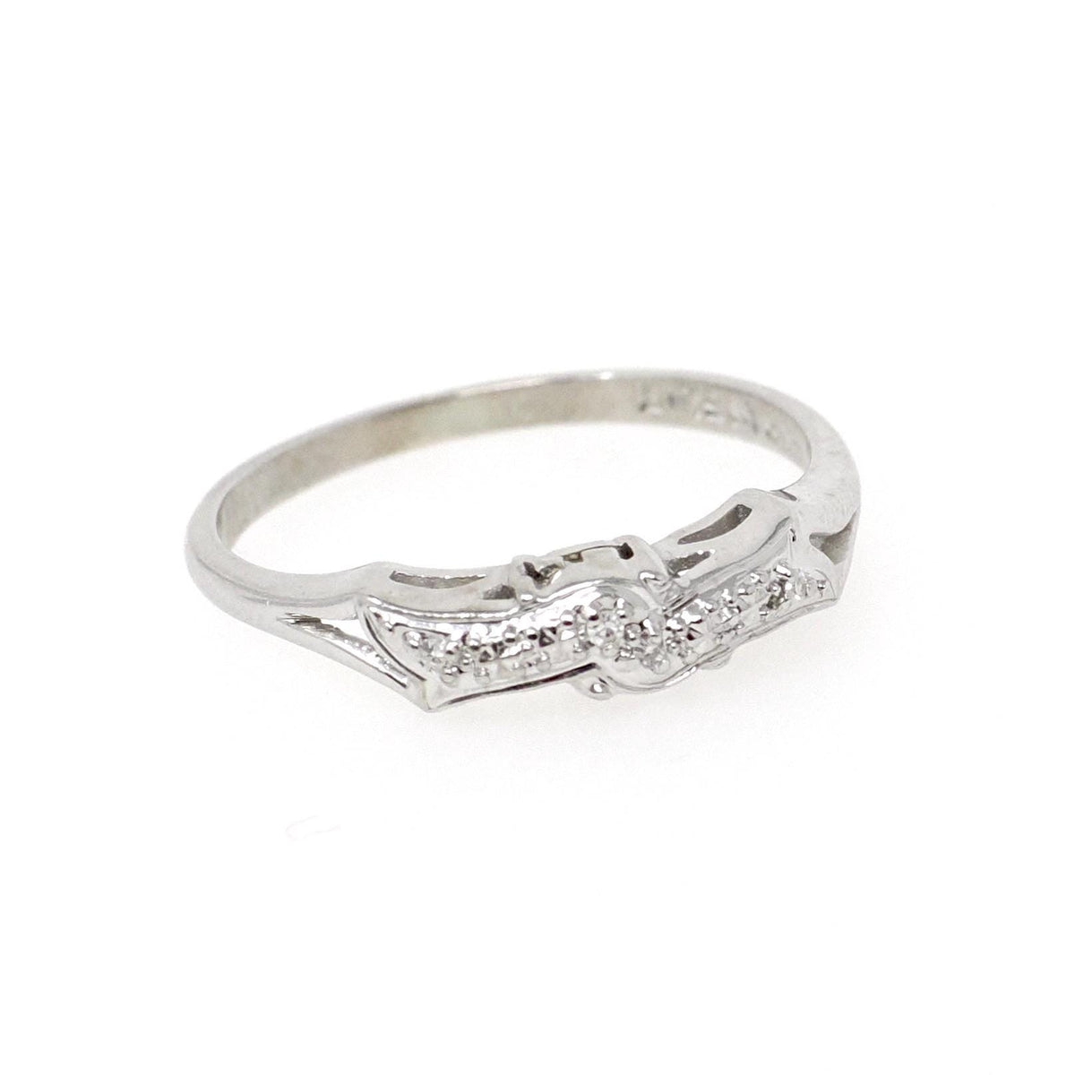 Vintage Wedding Set - Mid Century 14k White Gold Natural Diamonds Matching Engagement Ring & Band - Circa 1950s Size 7.5 Bridal Fine Jewelry
