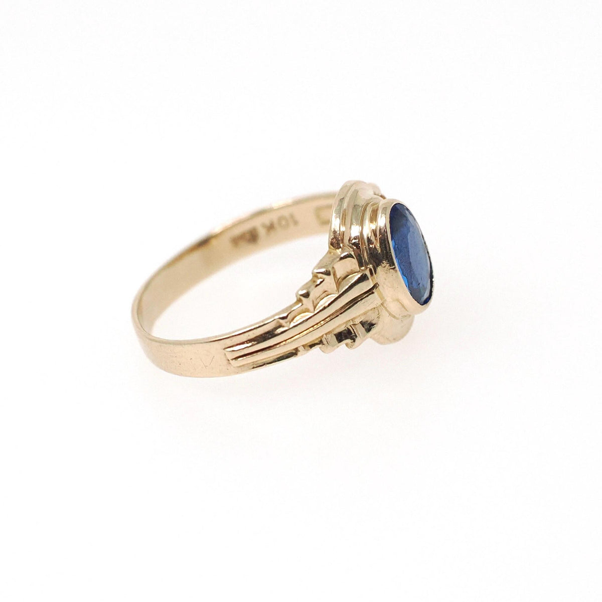 Vintage Baby Ring - Retro 10k Yellow Gold Blue Garnet Glass Doublet Midi Pinky Jewelry - Circa 1940s Size 2 September Birthstone Jewelry
