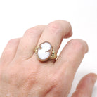 Vintage Cameo Ring - Retro 10k Yellow Gold Diamond Oval Carved Shell - Circa 1940s Era Size 8 Woman Portrait Fine Floral Statement Jewelry