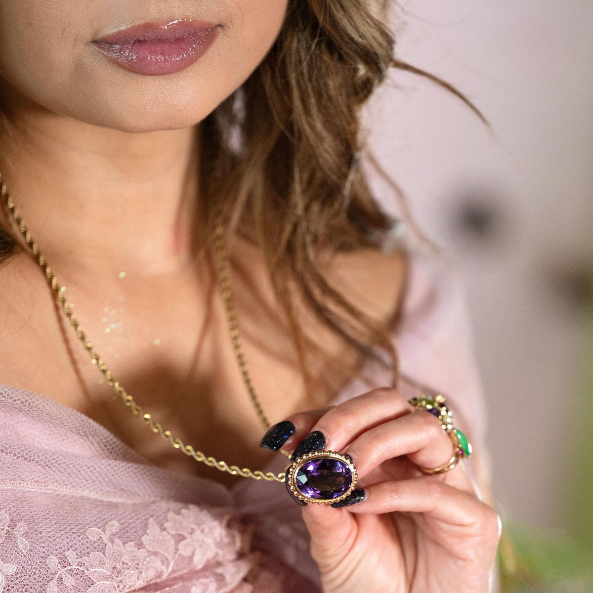 Antique Fob Pendant - Edwardian 14k Yellow Gold Natural Oval Faceted Amethyst Gem Pendant - Circa 1910s Era Fine February Birthstone Jewelry