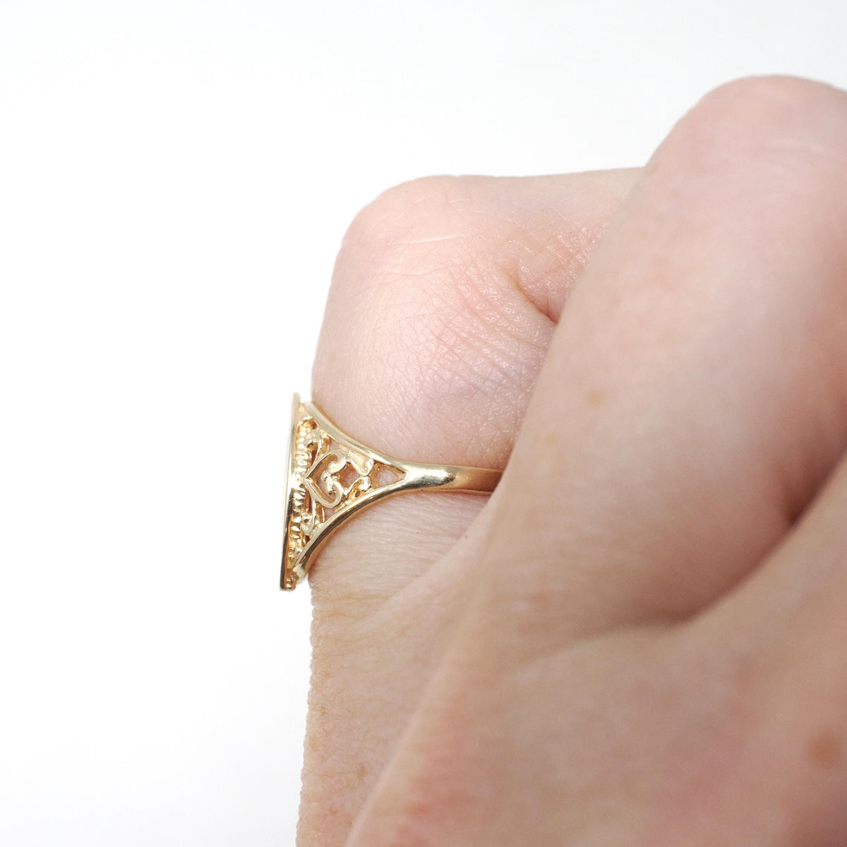 Vintage "L" Signet Ring - Contemporary 10k Yellow Gold Engraved Single Letter Initial - Estate Circa 1990s Era Size 5 Fine Statement Jewelry