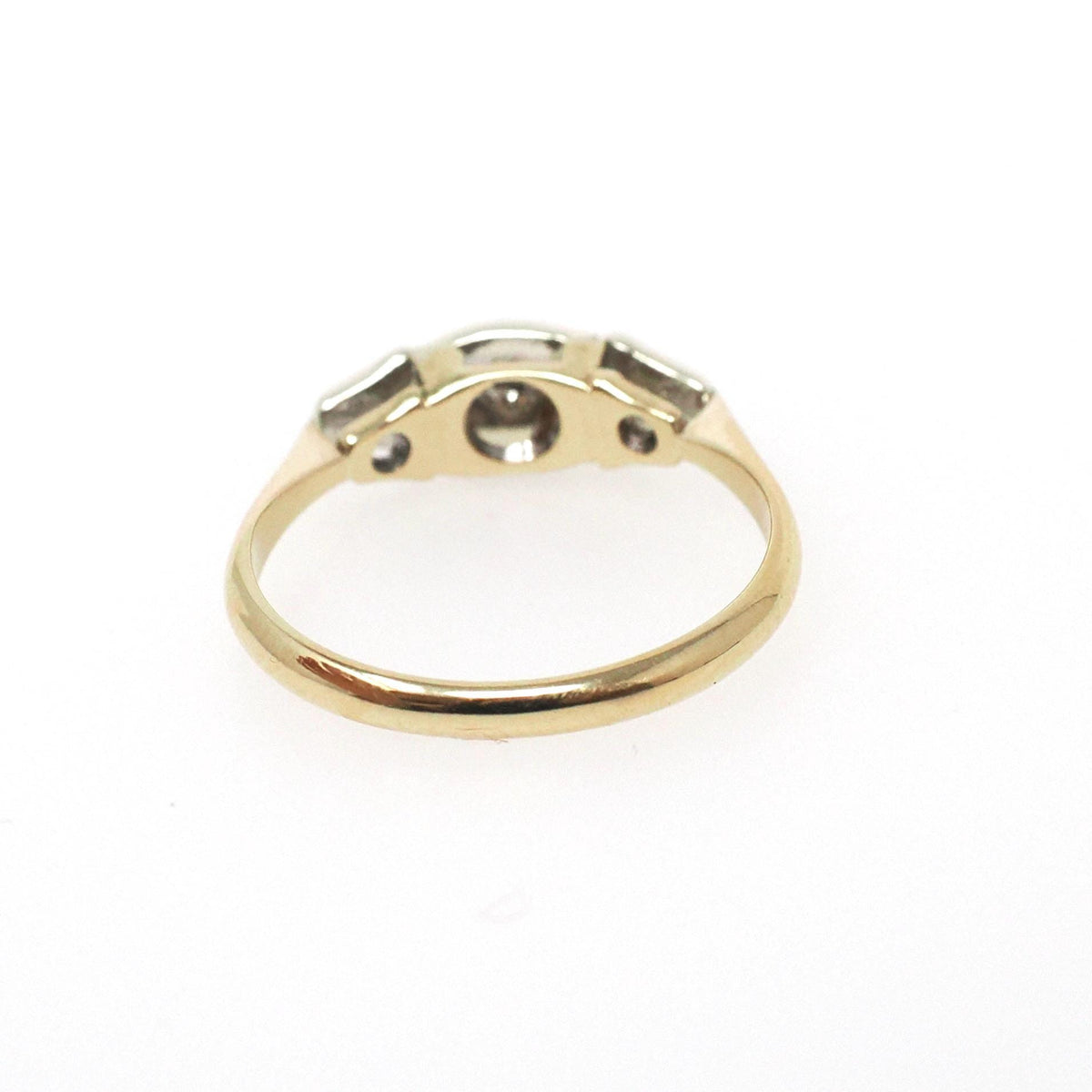Art Deco Ring - Antique 9k Yellow Gold & Platinum Star Incised Diamond Band - Circa 1920s Era Size 5 East West Eye Fine Two Tone Jewelry