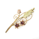 Vintage Bouquet Brooch - Retro Gold Wash Sterling Silver & Gold Filled Purple Glass Pin - Circa 1940s Floral Leaf Fashion Accessory Jewelry