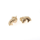 Gold Unicorn Earrings - Contemporary 14k Yellow Figural Friction Post Push Back Studs - Estate Circa 2000s Era Dainty Fine Statement Jewelry
