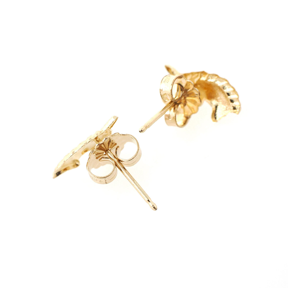 Gold Unicorn Earrings - Contemporary 14k Yellow Figural Friction Post Push Back Studs - Estate Circa 2000s Era Dainty Fine Statement Jewelry