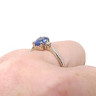 Tanzanite & Diamond Ring - Vintage 14k White Gold Natural Violet Blue Oval Cut Gemstone - Mid Century Era Size 6 1/2 Fine Engagement Jewelry