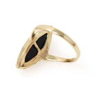 Vintage Onyx Ring - Modernist 14k Yellow Gold Marquise Cabochon Cut Black Chalcedony Gem - Circa 1960s Era Size 7 1/4 Fine Statement Jewelry