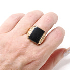 Vintage Onyx Ring - Mid Century 10k Yellow Gold Black Rectangle Gemstone - Circa 1950s Era Size 8 1/4 Men's Unisex Fine Statement Jewelry