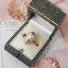 Star Diamond Ring - Retro 10k Yellow & White Gold Natural .12 CTW Navette Signet - Circa 1940s Size 8 3/4 Celestial Fine Engagement Jewelry