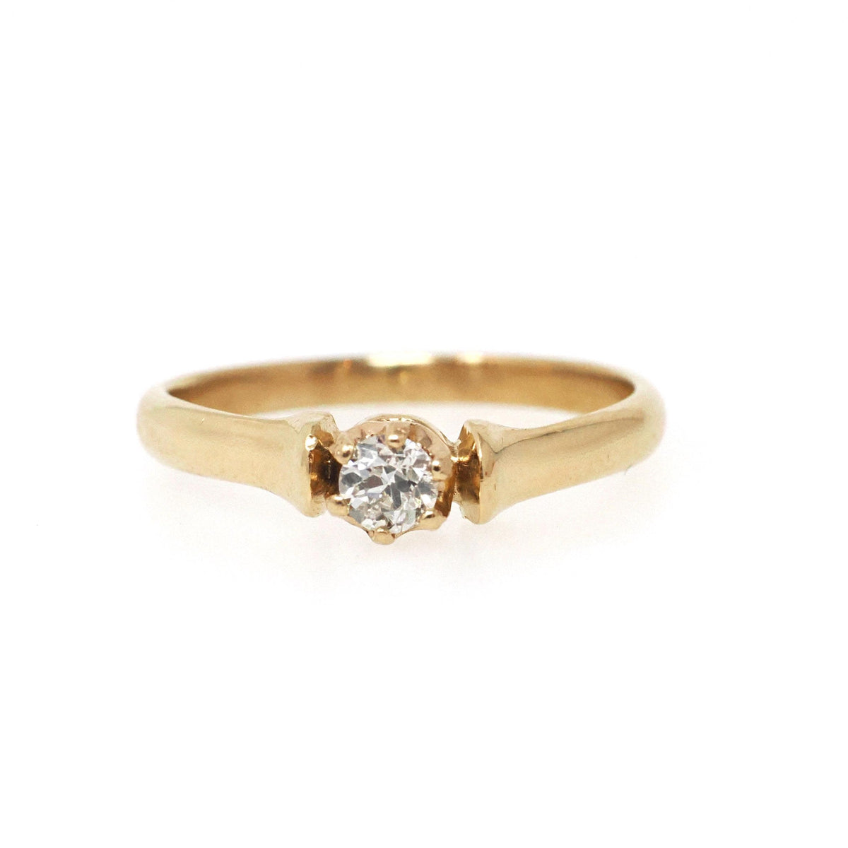 Edwardian Diamond Ring - Antique 18k Yellow Gold Natural .16 CT Solitaire - Vintage Circa 1900s Era Size 6 1/4 Fine Engagement Jewelry