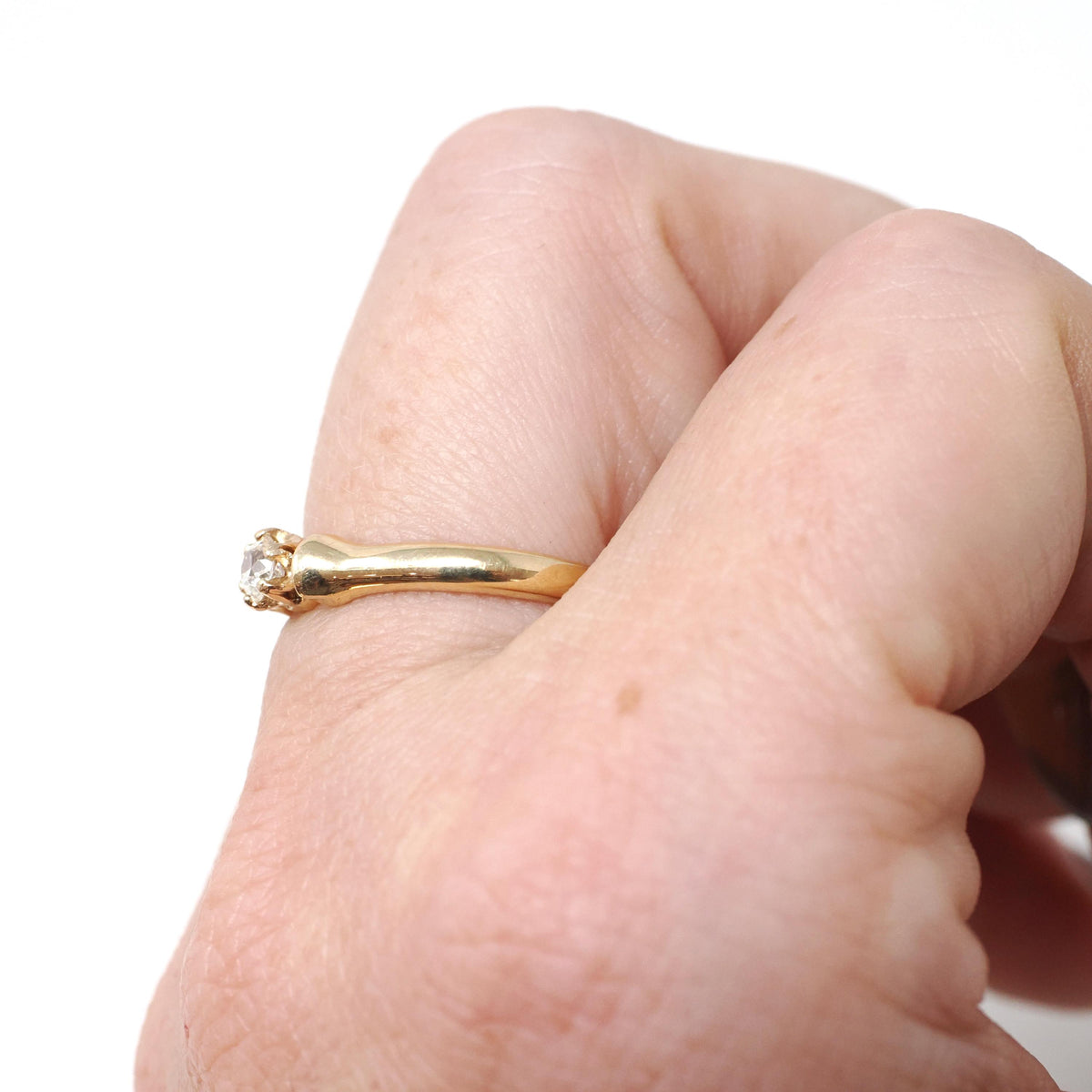 Edwardian Diamond Ring - Antique 18k Yellow Gold Natural .16 CT Solitaire - Vintage Circa 1900s Era Size 6 1/4 Fine Engagement Jewelry