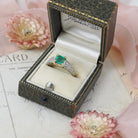 Emerald Engagement Ring - Art Deco 14k Yellow Gold & Platinum Natural Green Gemstone Diamond Accents - Circa Size 6.75 Fine Two Tone Jewelry