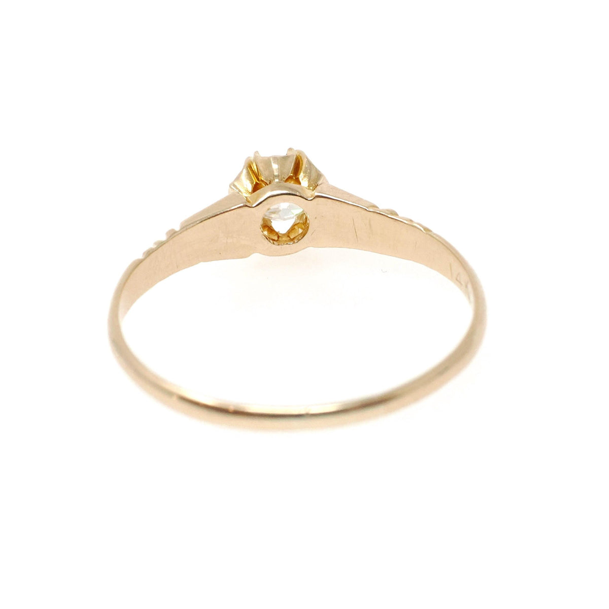 Edwardian Diamond Ring - Antique 14k Yellow Gold Natural .25 CT Old European Solitaire - Circa 1900s Era Size 7 3/4 Fine Engagement Jewelry