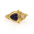Amethyst & Diamond Ring - Contemporary 18k Yellow Gold Purple 1.00 CT Trillion Gem - Circa 2000s Size 6 1/4 February Birthstone Fine Jewelry