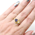 Amethyst & Diamond Ring - Contemporary 18k Yellow Gold Purple 1.00 CT Trillion Gem - Circa 2000s Size 6 1/4 February Birthstone Fine Jewelry