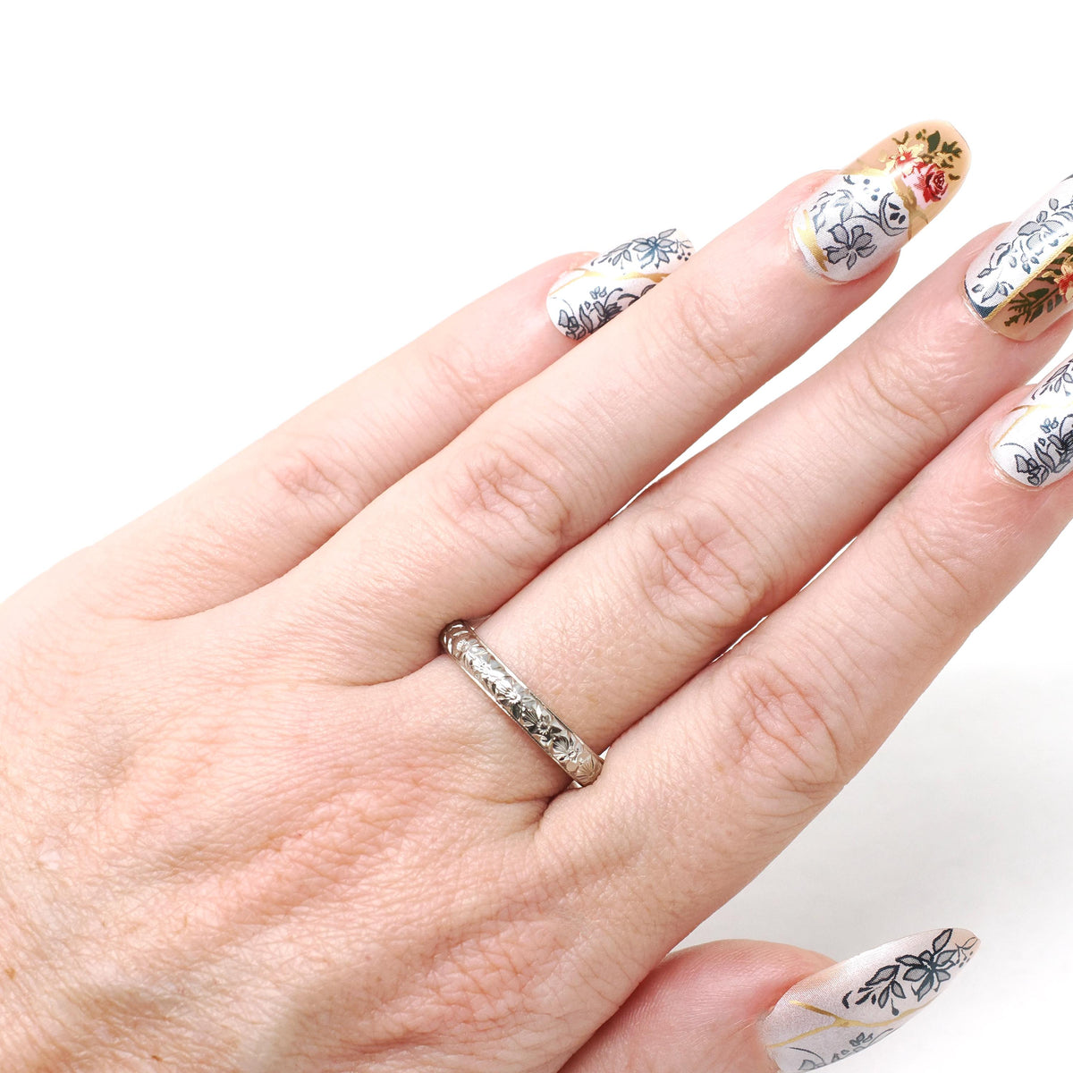 Vintage Flower Band - Art Deco 18k Rose & White Gold Orange Blossom Design Ring - Circa 1930s Era Size 7 Two Tone Fine Statement Jewelry