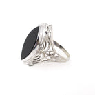 Onyx Navette Ring - Art Deco 14k White Gold Natural Black Chalcedony Flat Top Marquise Gemstone - Circa 1930s Era Size 5 Fine Jewelry